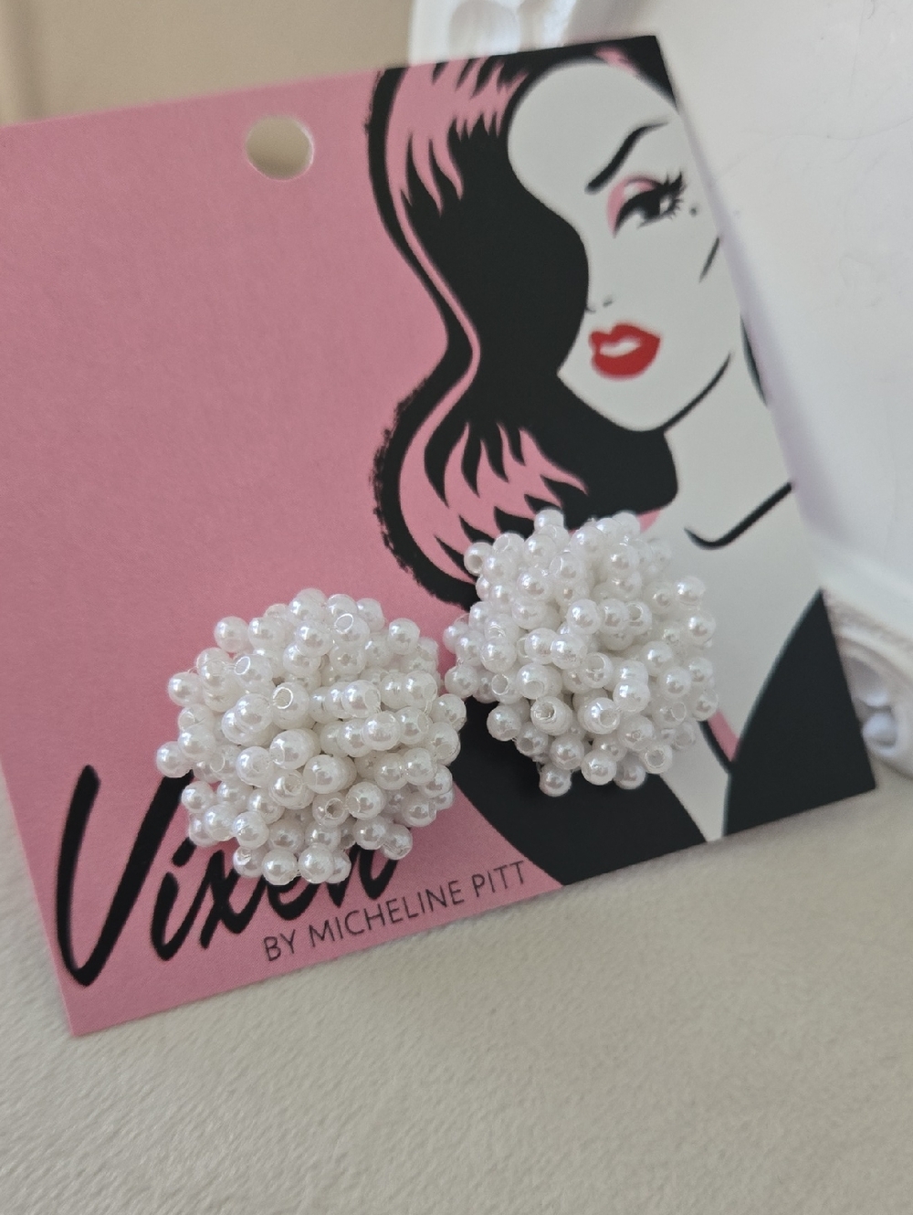 Vixen by Micheline Pitt White Pearl Cluster Stud Earrings, Retired, NWT - Picture 6 of 6